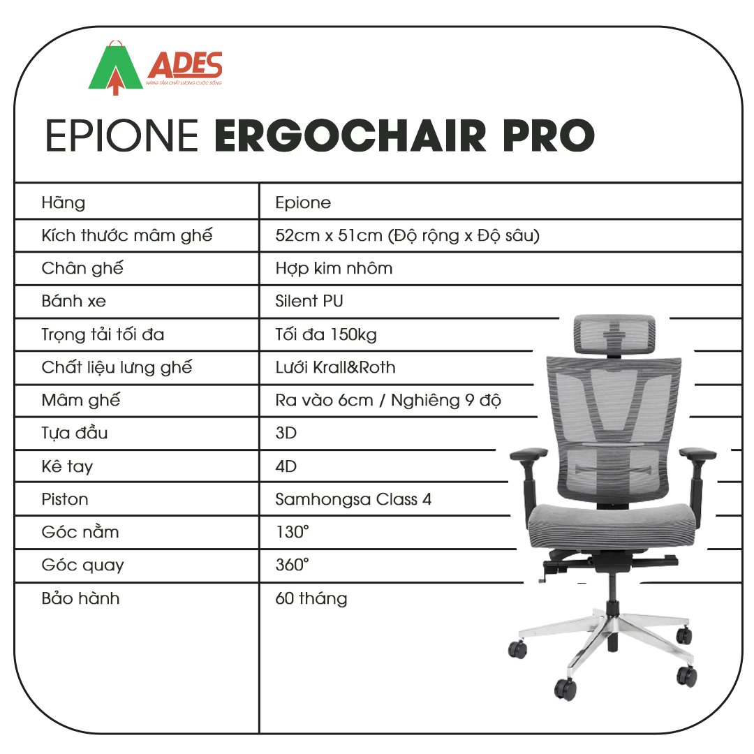 Epione ErgoChair Pro thong so ky thuat