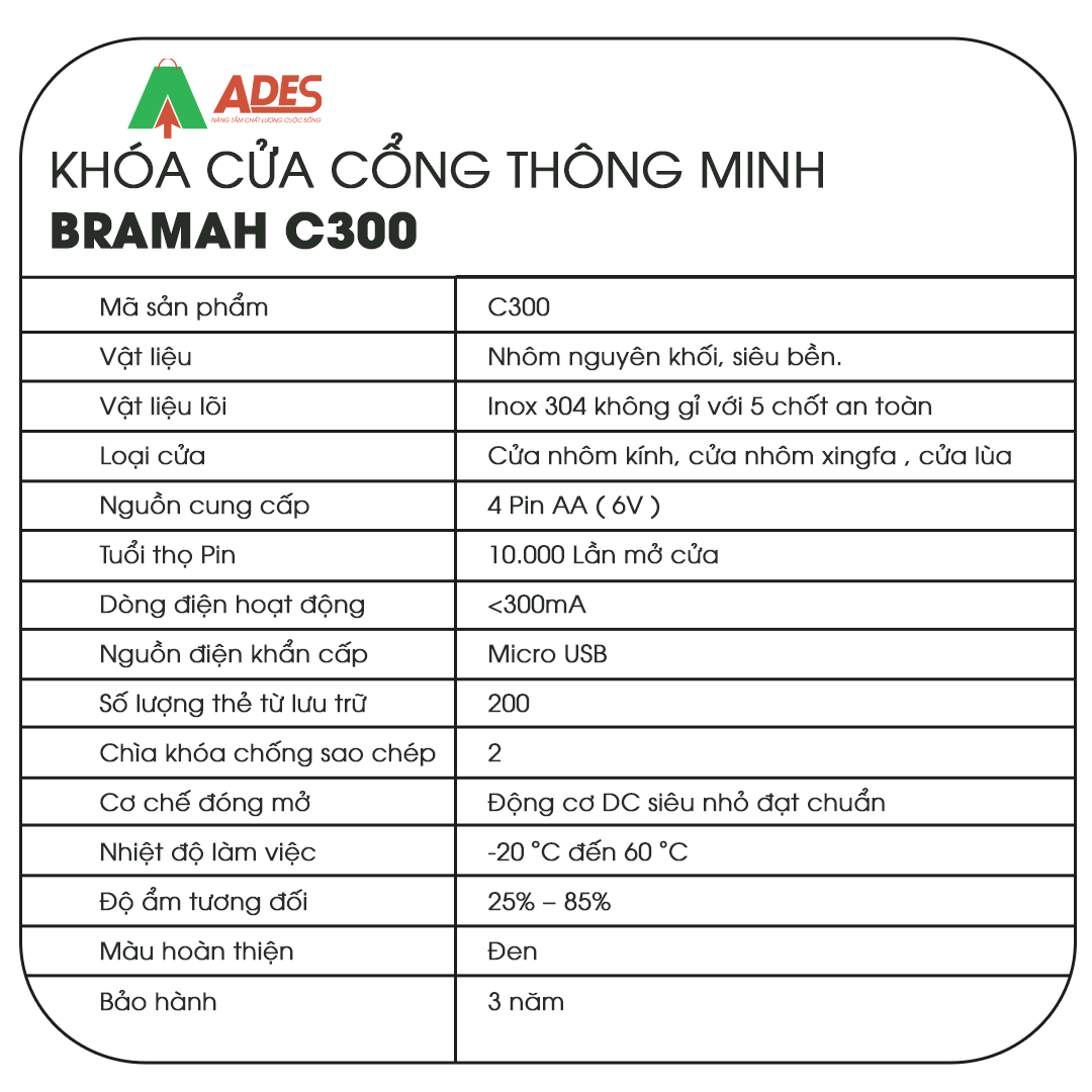 Khoa cua thong minh Bramah C300