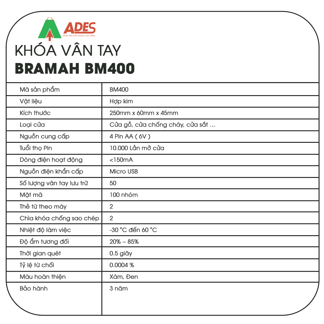 Khoa van tay Bramah BM-400