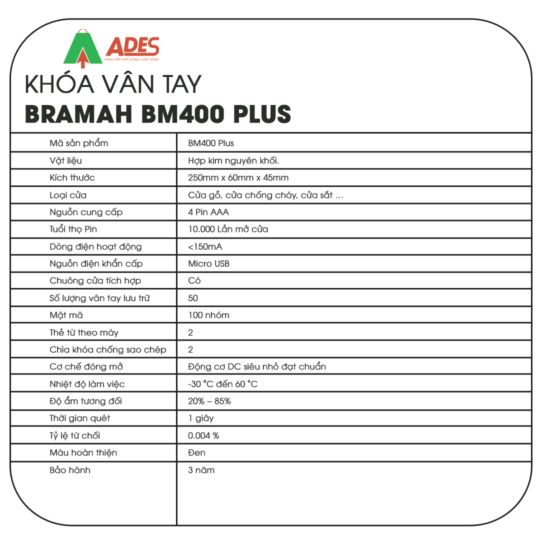 Khoa van tay Bramah BM-400 Plus