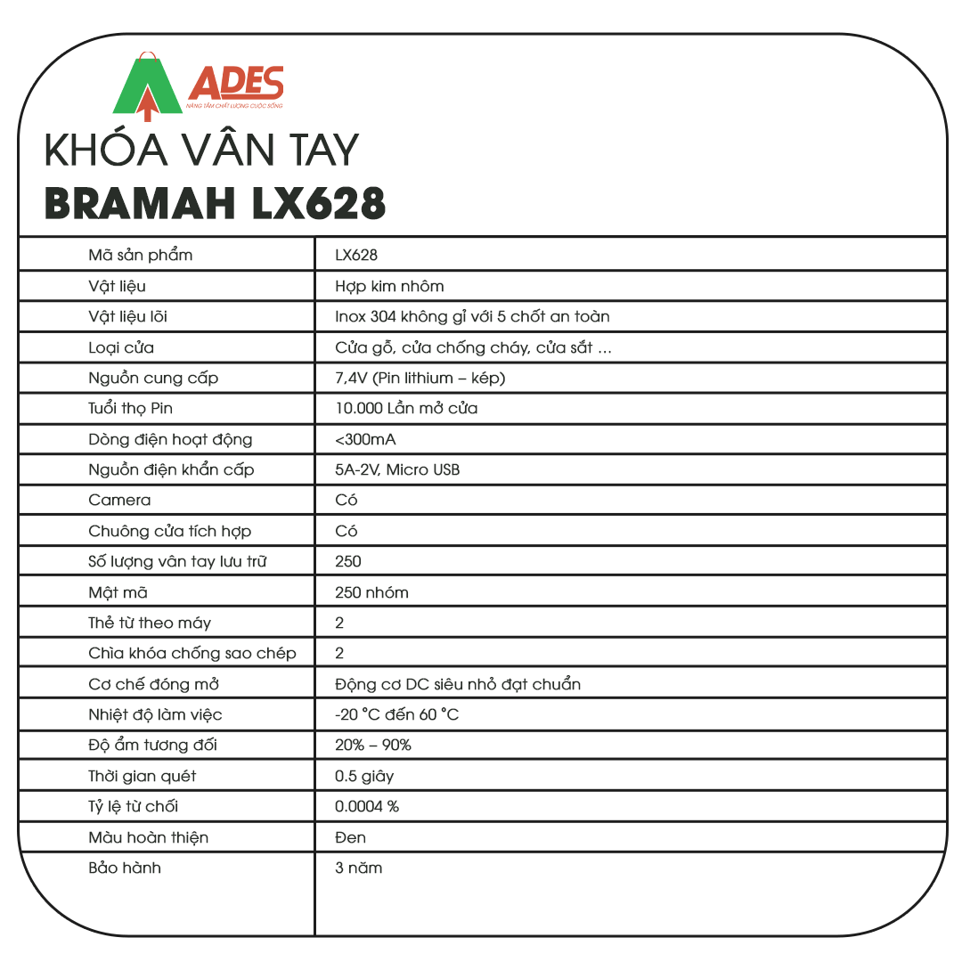 Khoa van tay Bramah LX628
