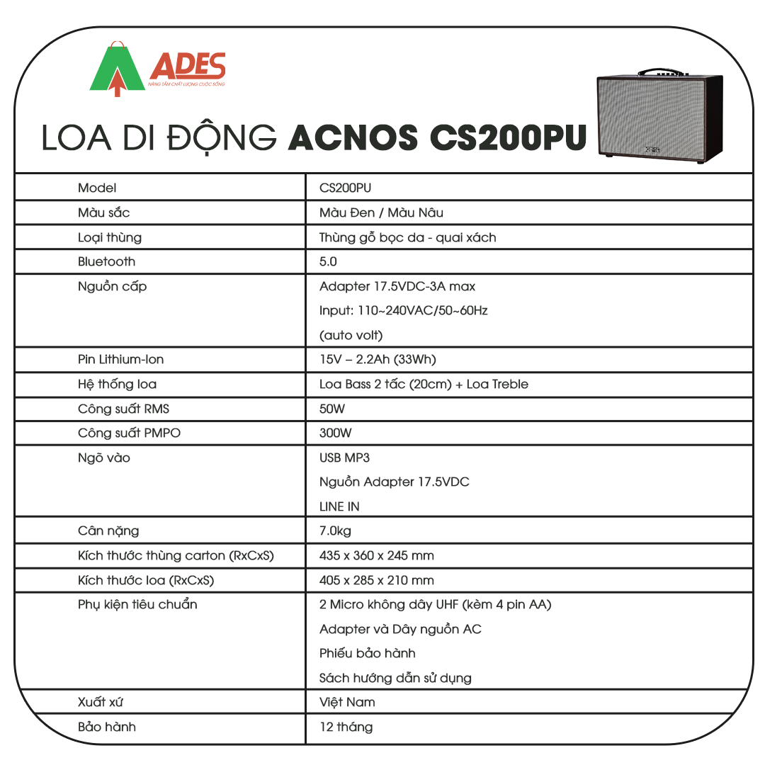 Acnos CS200PU thong so