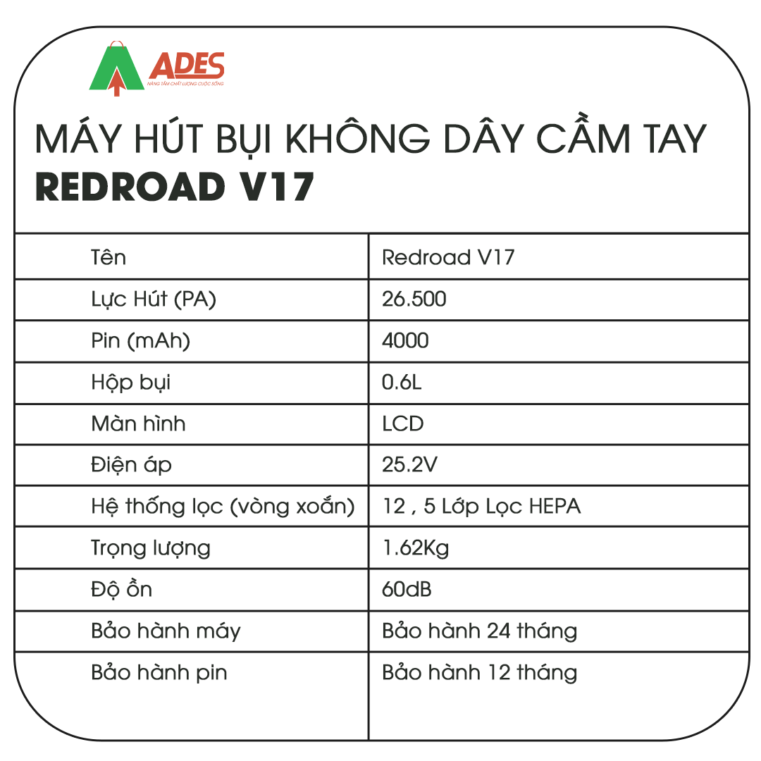 Máy hút bụi không dây cầm tay Redroad V17