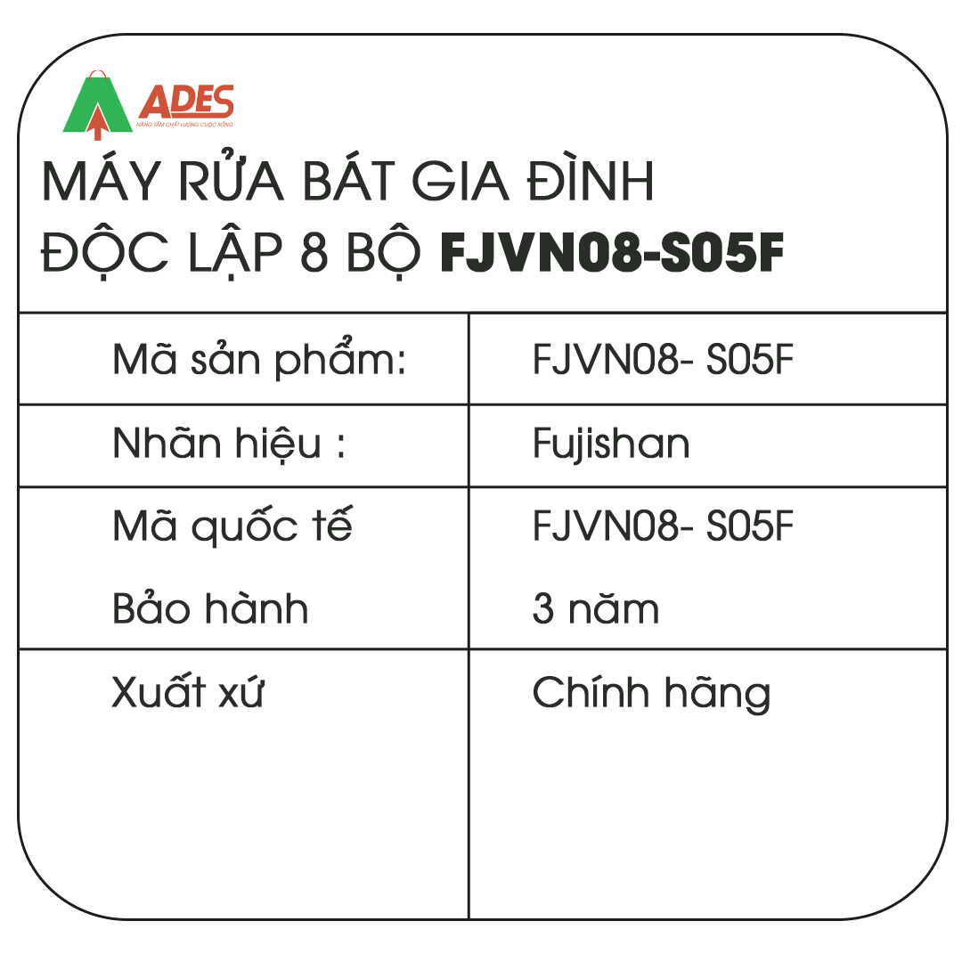 Máy rửa bát gia đình độc lập 8 bộ FJVN08-S05F