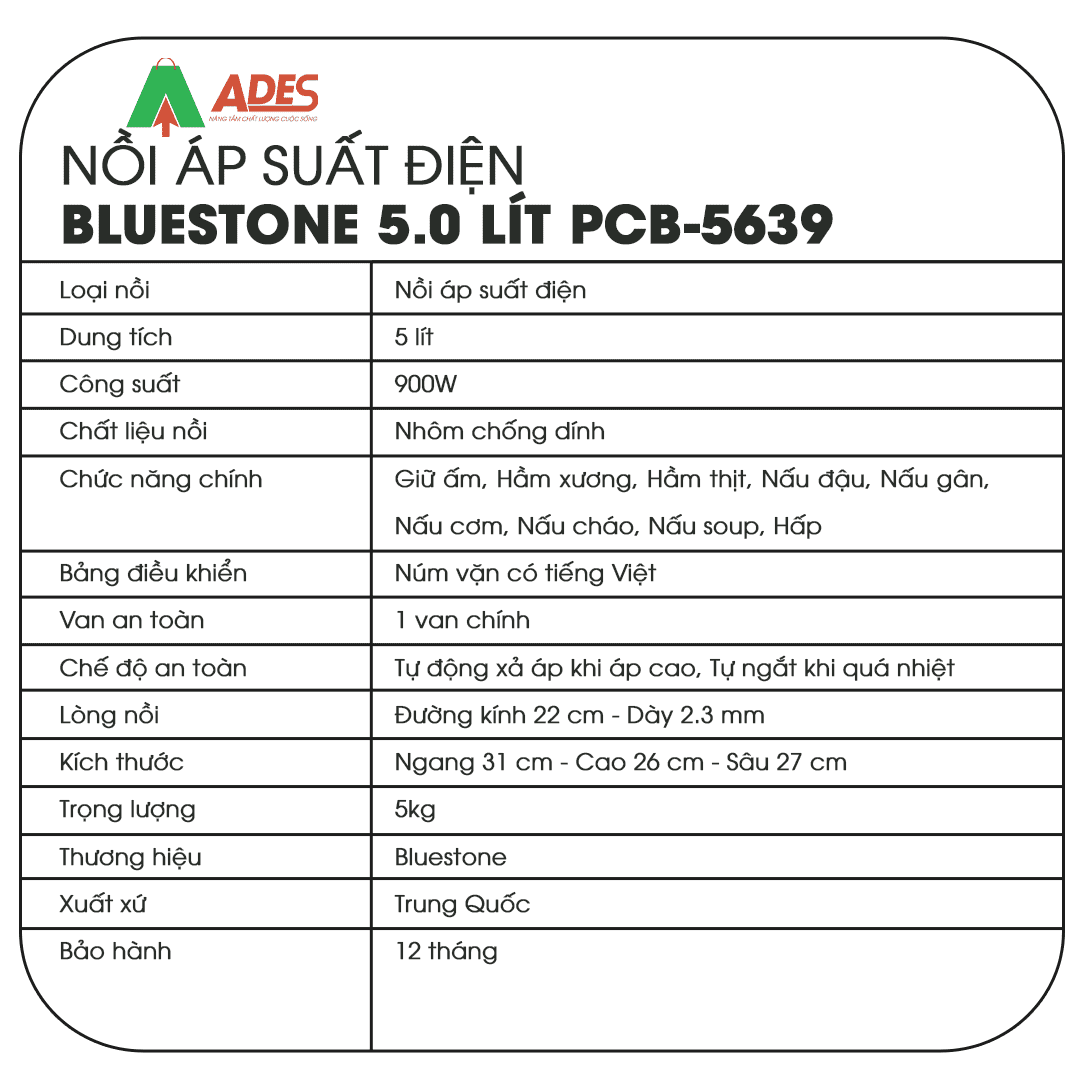 Noi ap suat dien Bluestone 5.0 Lít PCB-5639