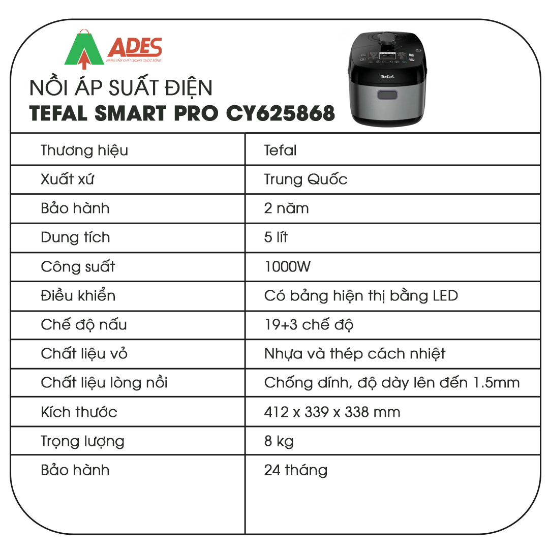 Tefal Smart Pro CY625868 thong so