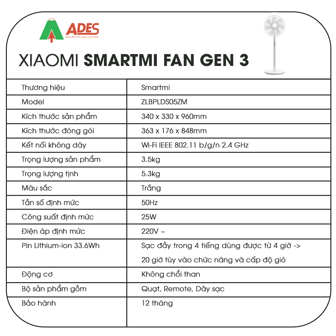 Xiaomi Smartmi Gen 3 thong so ky thuat