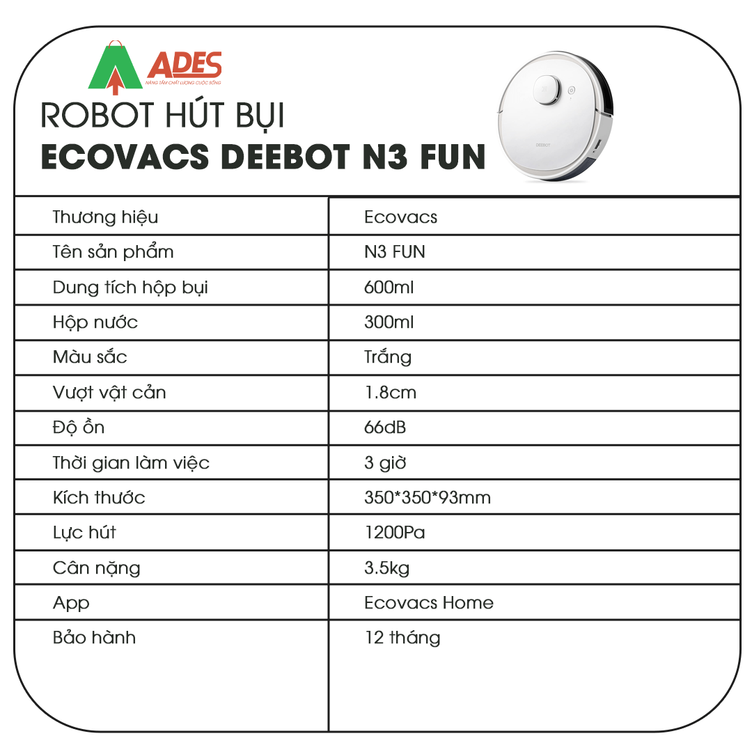 Ecovacs Deebot N3 Fun thong so