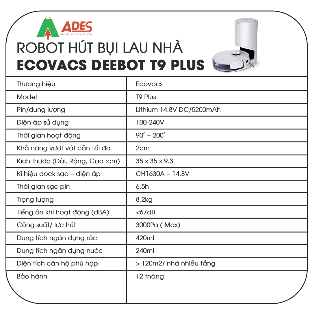 Ecovacs Deebot T9 Plus thong so