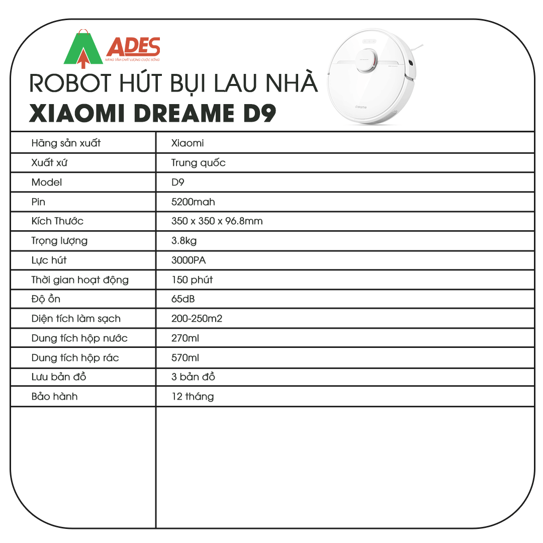 Xiaomi Dreame D9 thong so