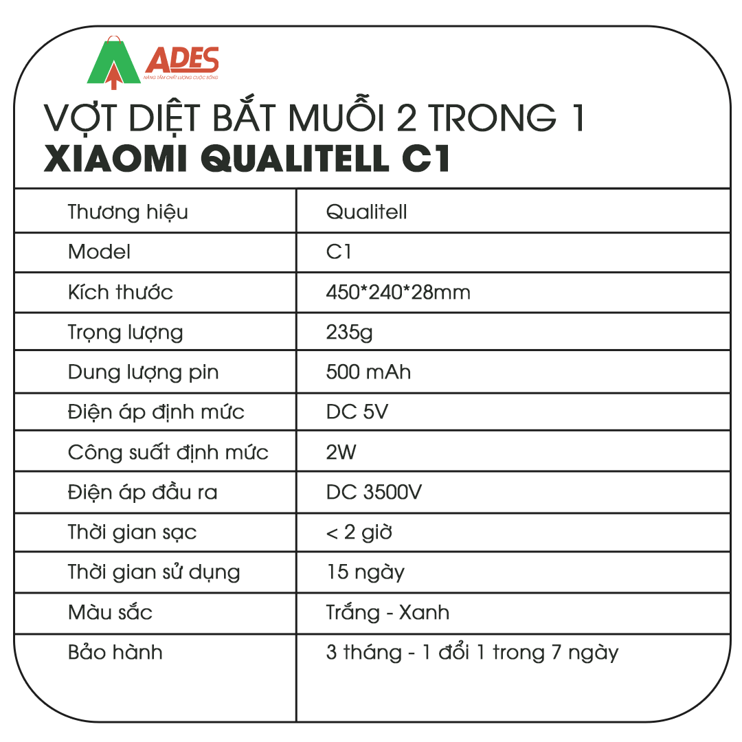 Vợt Diệt Bắt Muỗi 2 trong 1 Xiaomi Qualitell C1