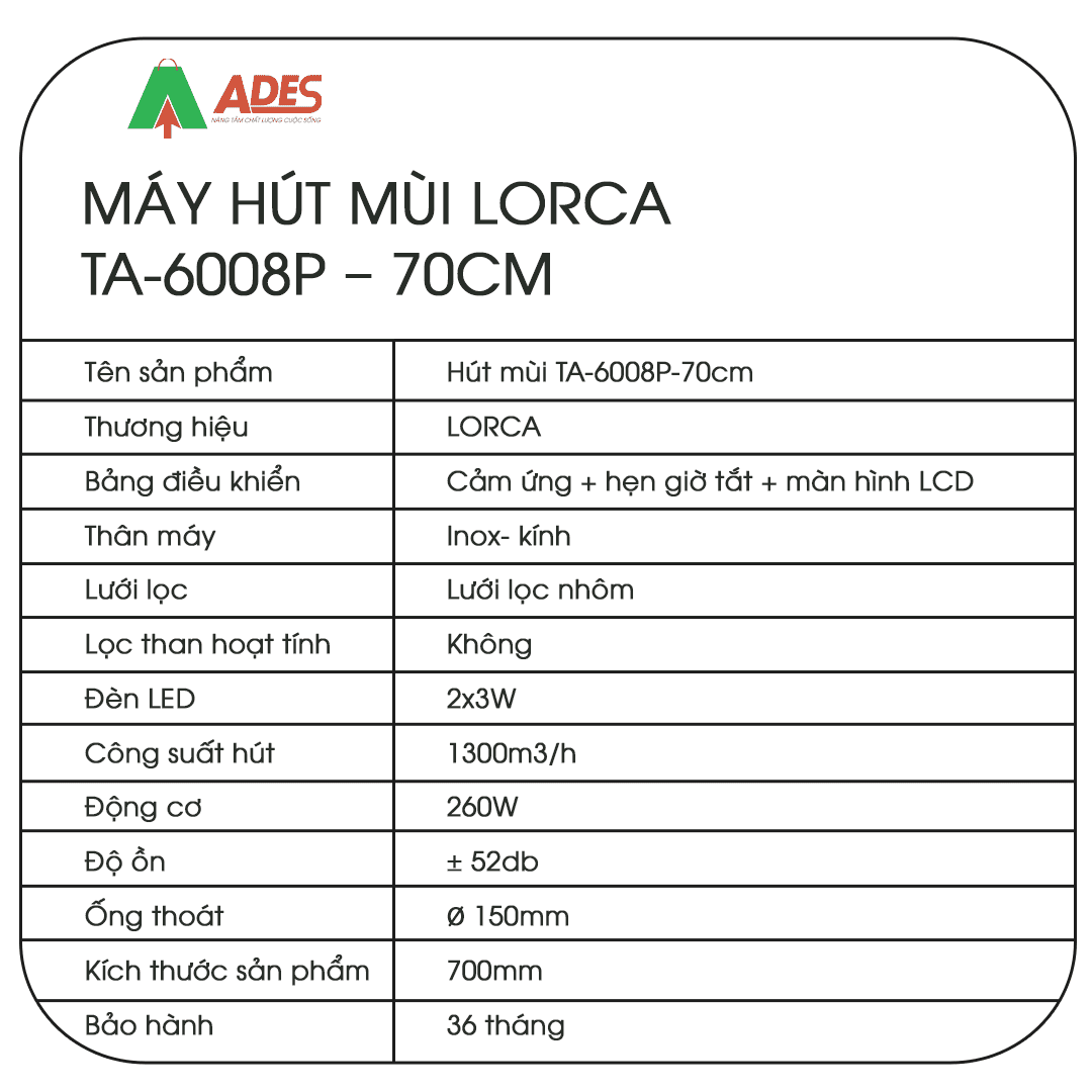 May hut mui Lorca TA-6008P – 70CM