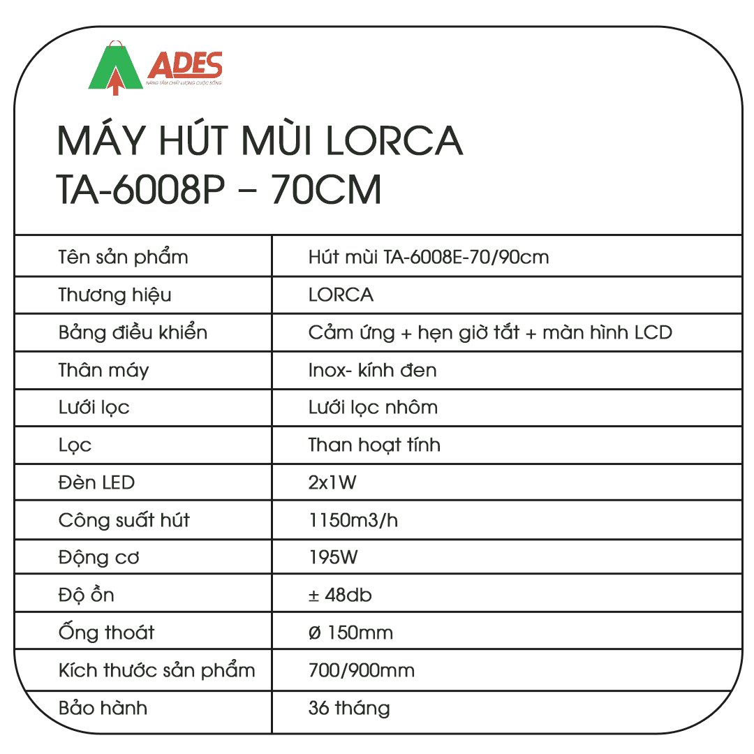 May hut mui Lorca TA-6008E – 70CM/90CM