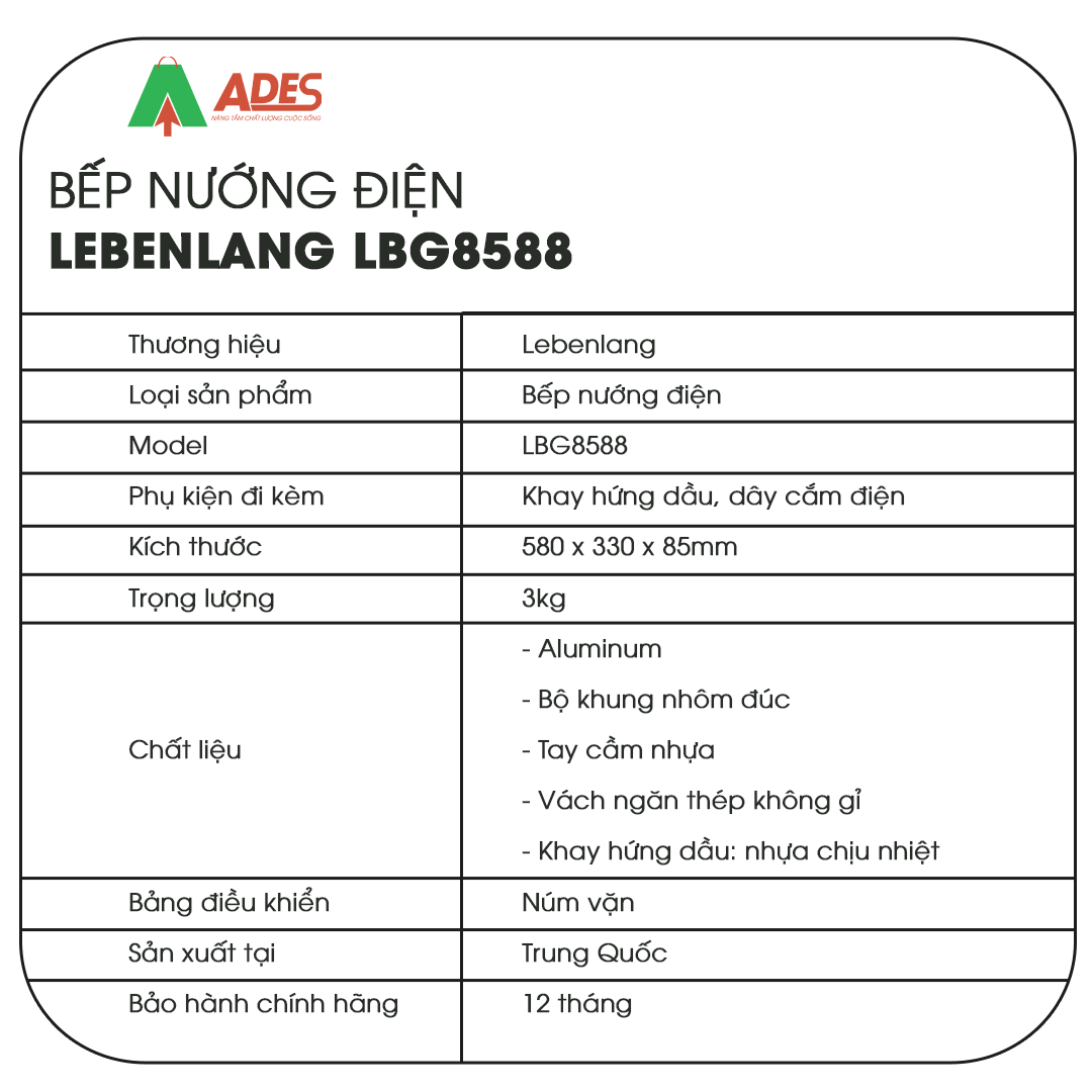 Bep nuong dien Lebenlang LBG8588