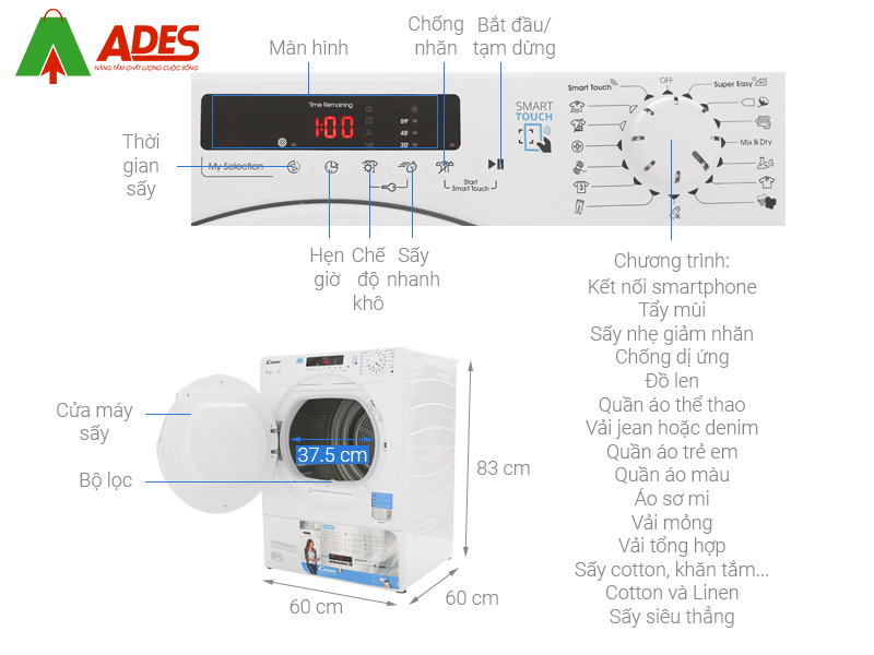 Cau tao may say Candy 9kg CS V9DF-S