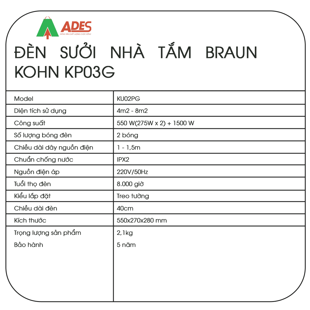 Den suoi nha tam Braun Kohn KU02PG