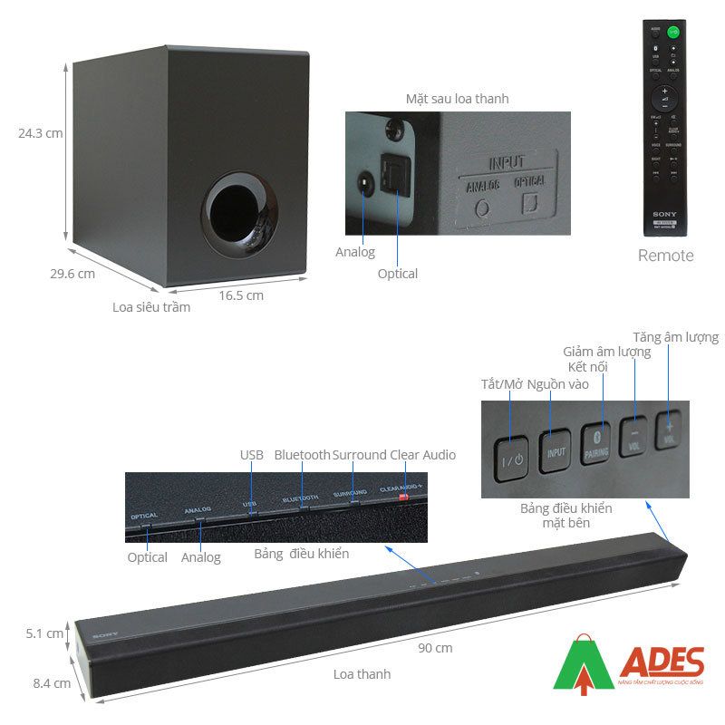 thong so ky thuat cua loa thanh soundbar Sony 2.1 HT-CT80 80W