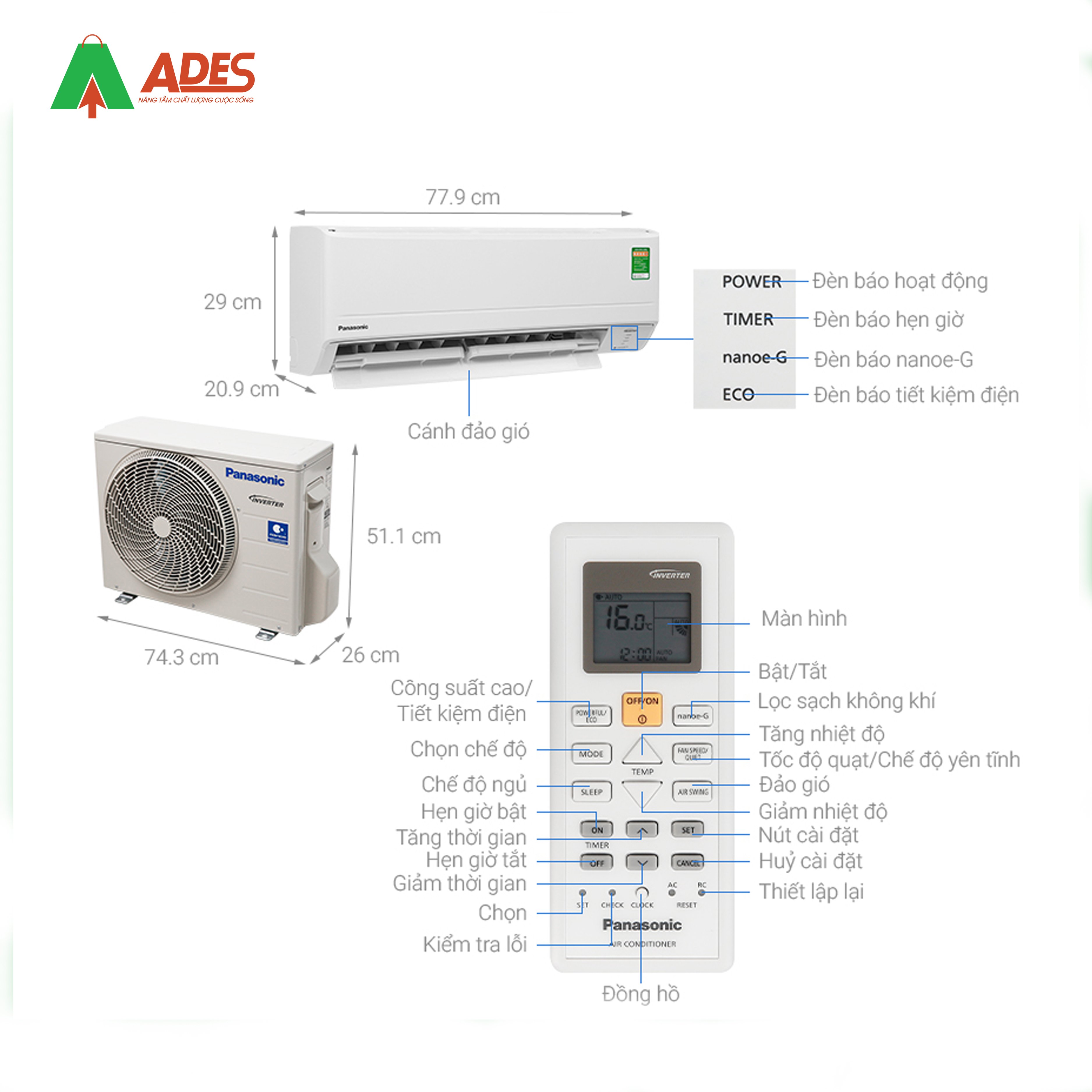 Thong tin ki thuat dieu hoa Panasonic Inverter CU/CS-XPU9WKH-8 9000BTU