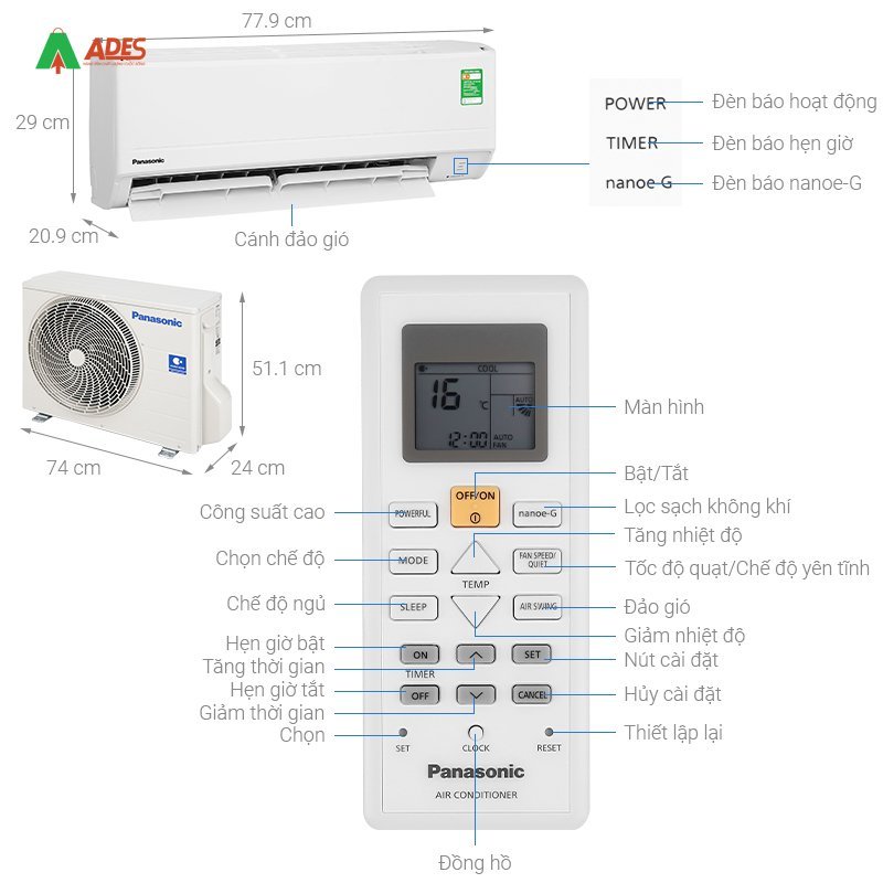 Thong tin ki thuat dieu hoa Panasonic Inverter CU/CS-XPU24WKH-8