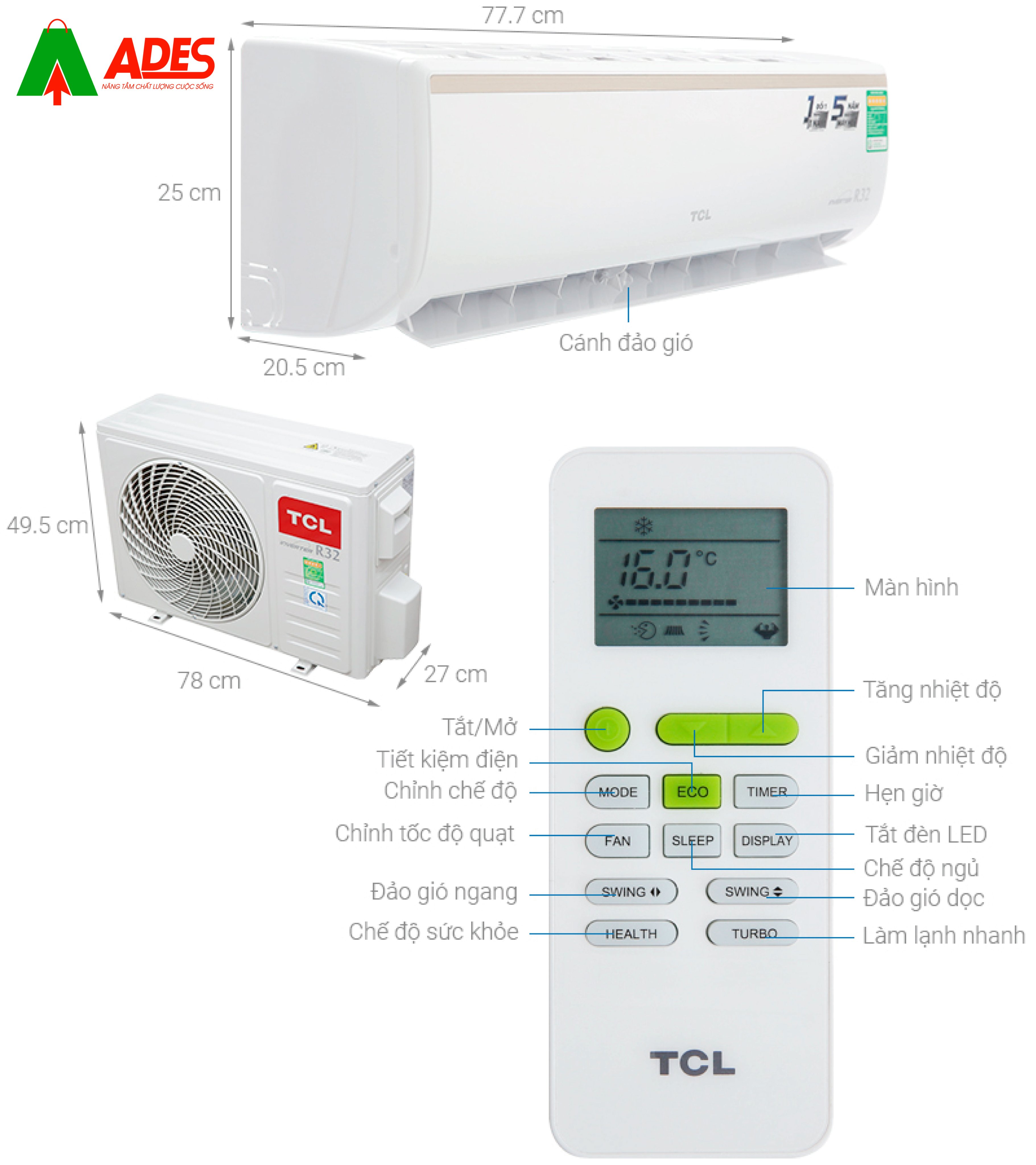 Thong tin ki thuat Dieu hoa Inverter TCL TAC-10CSI/KE88N