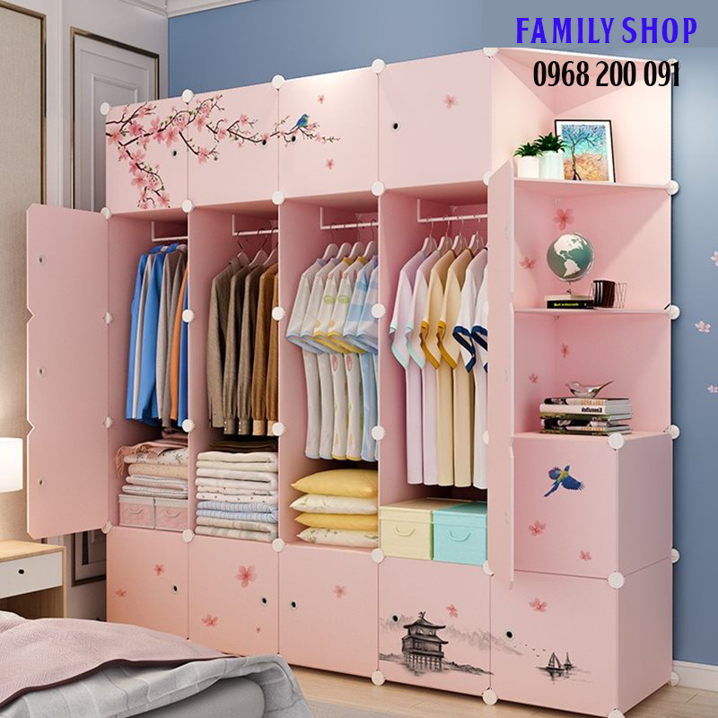 tủ nhựa lắp ghép 25 ô màu hồng hoa anh đào
