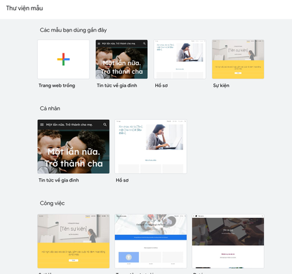 Bạn có thể chọn trang web mẫu với Google Sites