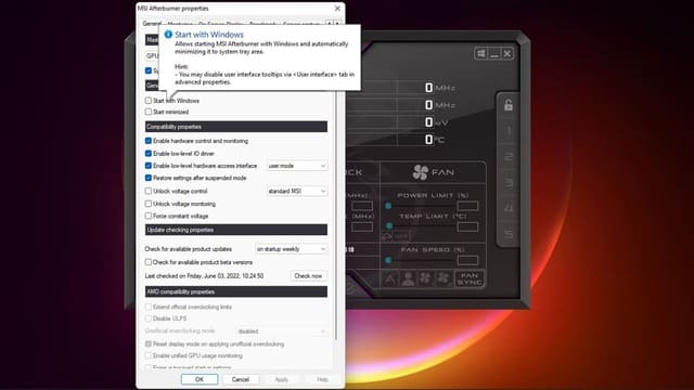 Các tuỳ chỉnh trong phần mềm MSI Afterburner
