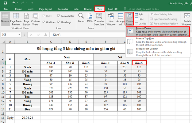 Cách cố định nhiều cột trong Excel