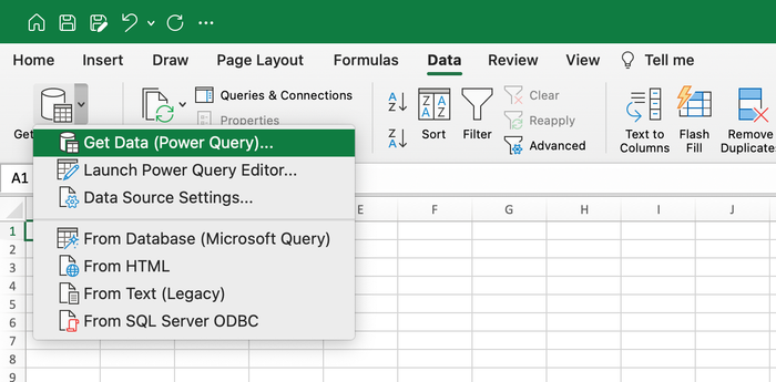 Chọn Get Data (Power Query)