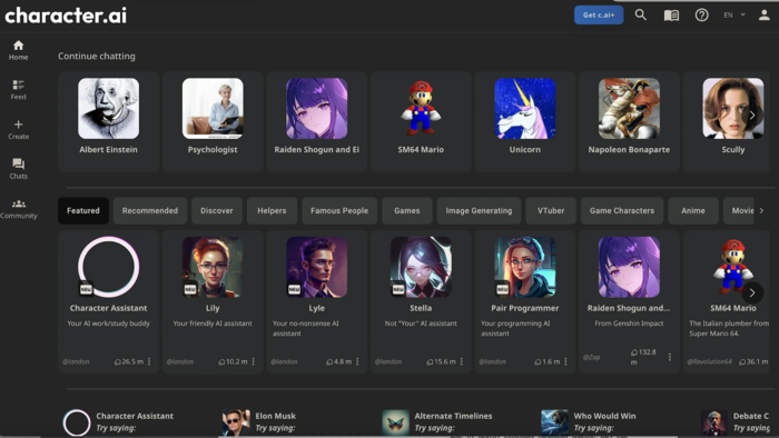 Character AI nền tảng tương tác với trí tuệ nhân tạo
