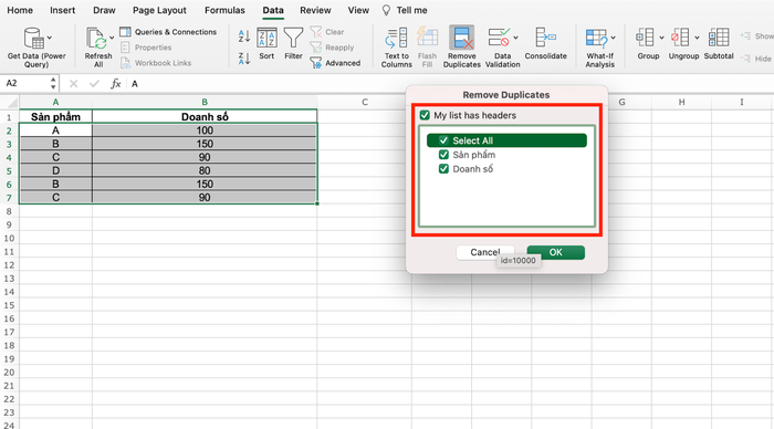 lọc dữ liệu trùng trong excel