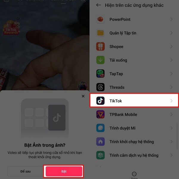 Chọn cho phép tính năng Ảnh trong Ảnh được hoạt động