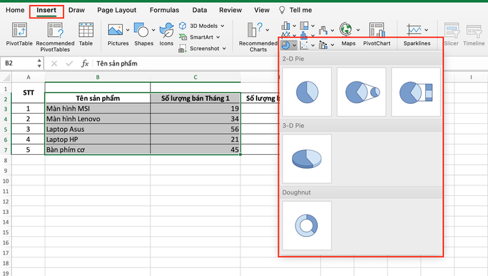 Chọn dạng biểu đồ tròn