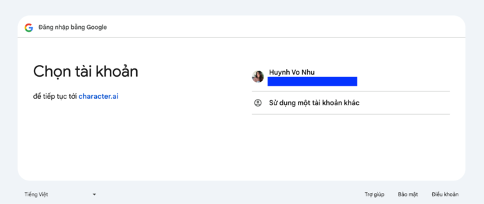 Chọn đăng nhập Character AI bằng tài khoản Google