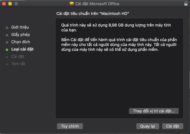 Chọn loại hình cài đặt