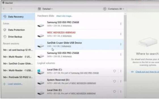 Chọn ổ đĩa cần khôi phục dữ liệu