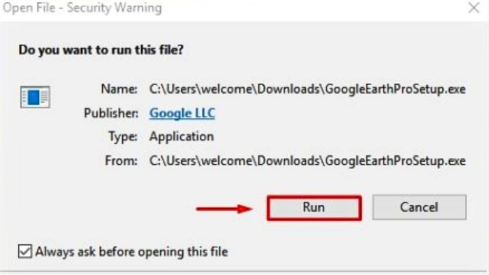 Chọn Run để tiến hành cài đặt