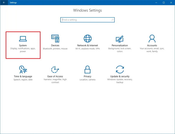 Chọn "System" (Hệ thống) để thực hiện cách gập laptop mà máy vẫn chạy