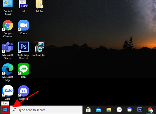Cách bật bluetooth trên laptop - Chọn vào biểu tượng Windows