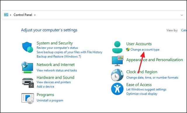 Chọn vào Change account type