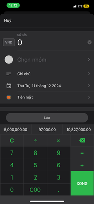 Chọn vào dấu + → Nhập số tiền chi tiêu