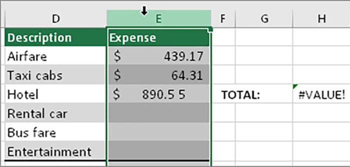 lỗi value trong excel