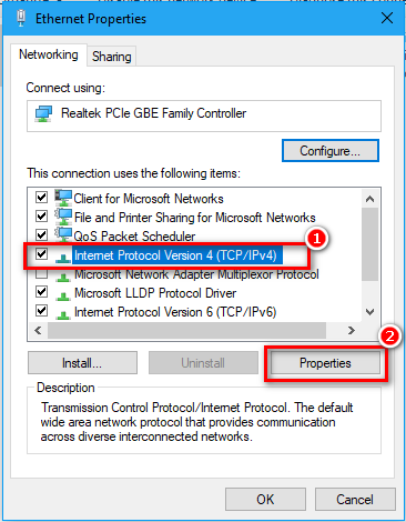Chọn vào TCP/IPv4 → Properties