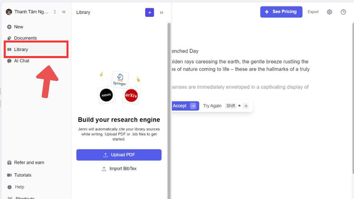 Chọn vào Thư viện