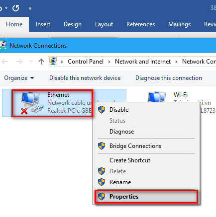 Chuột phải để chọn Properties