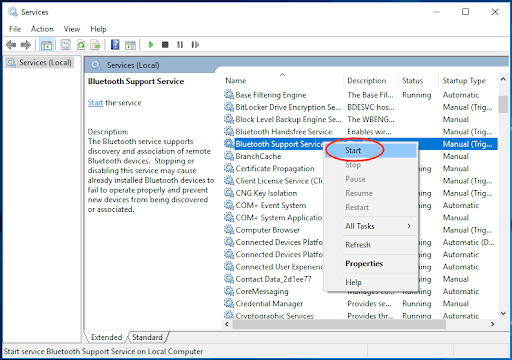 Chuột phải và chọn Start