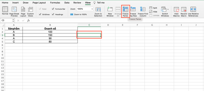 Cố định nhiều vùng trong Excel