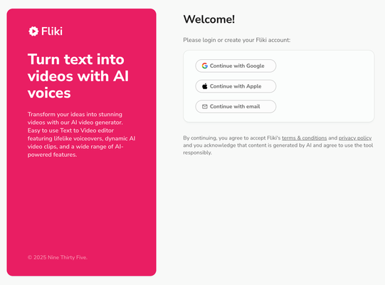 Đăng ký, đăng nhập vài Fliki AI