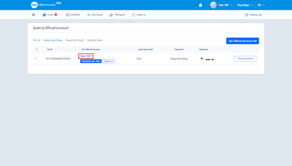Đăng nhập vào tài khoản Zalo OA