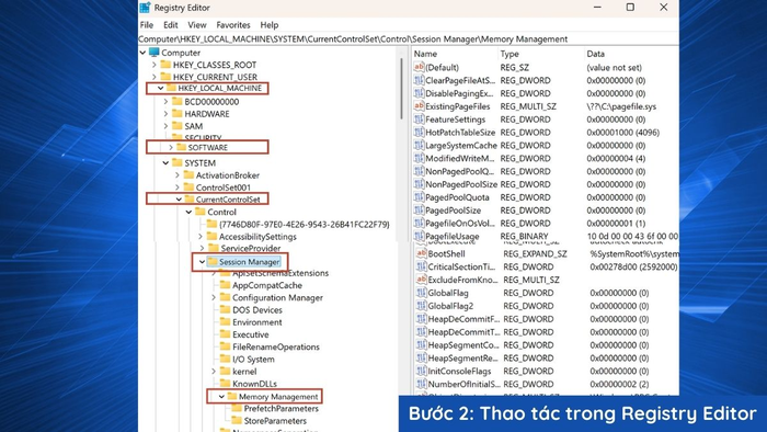 Di chuyển đến vị trí yêu cầu trong Registry Editor